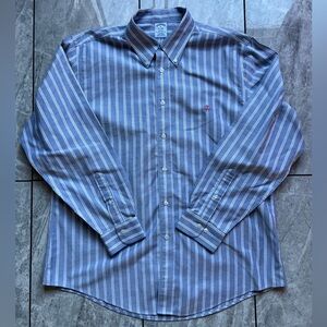 Brooks Brothers 1818 Regent Mens Blue/Gray Stripe LongSleeve ButtonUp Shirt XL